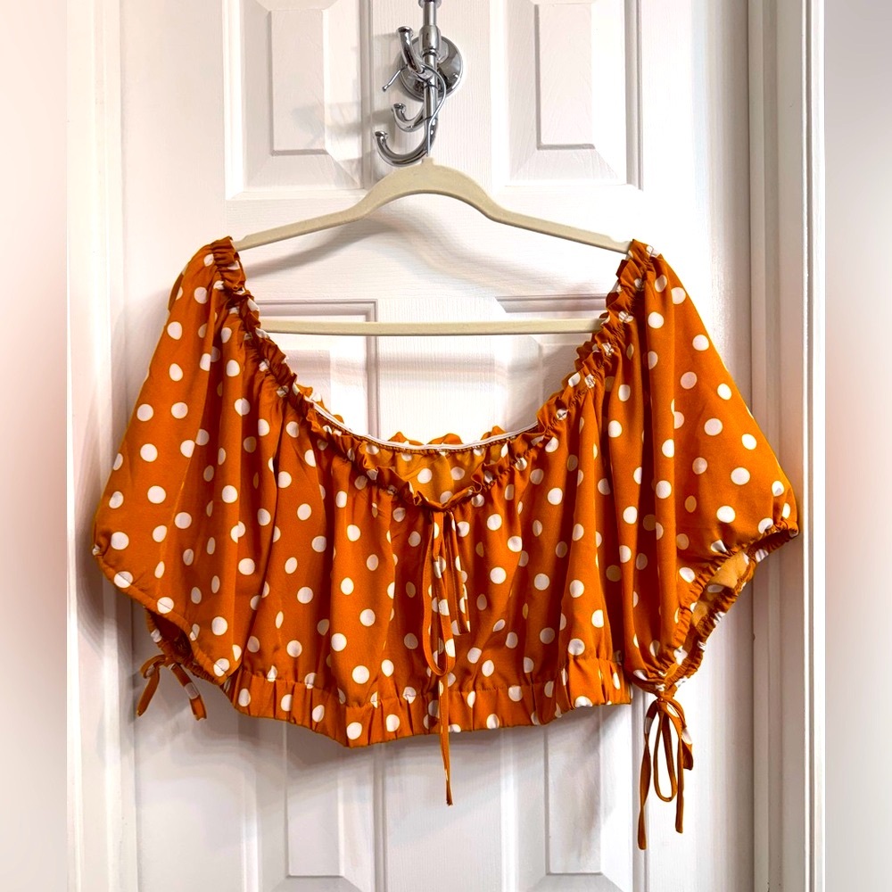 SHEIN Curve Women’s Polka Dot Off-Shoulder Cropped Top, Size 4XL